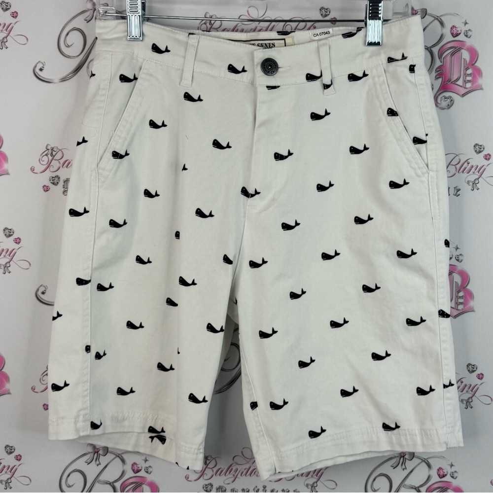 Men's Shorts slim fit original flat front shorts whales 🐳 Black Pattern white